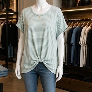 24/7 by Maurices Womens Top Sage Green Striped Front Knot Plus Size 4X